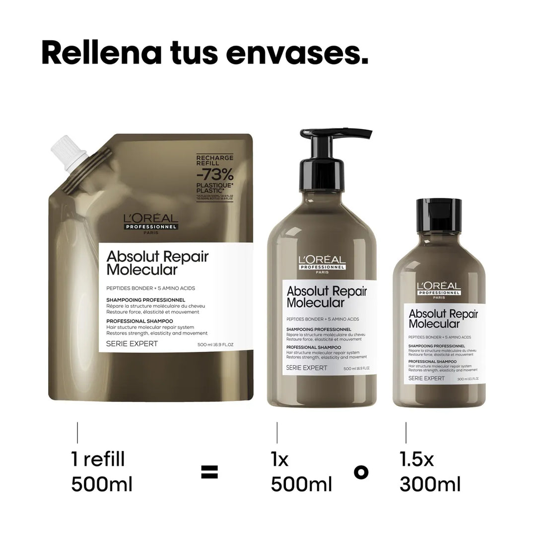 SERIE EXPERT, ABSOLUT REPAIR MOLECULAR, SHAMPOO SIN SULFATOS 1000ml REFILL