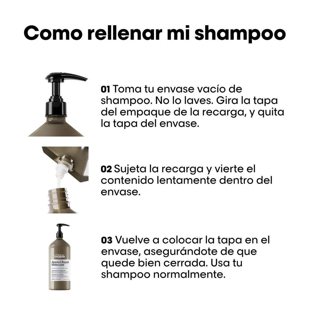SERIE EXPERT, ABSOLUT REPAIR MOLECULAR, SHAMPOO SIN SULFATOS 1000ml REFILL