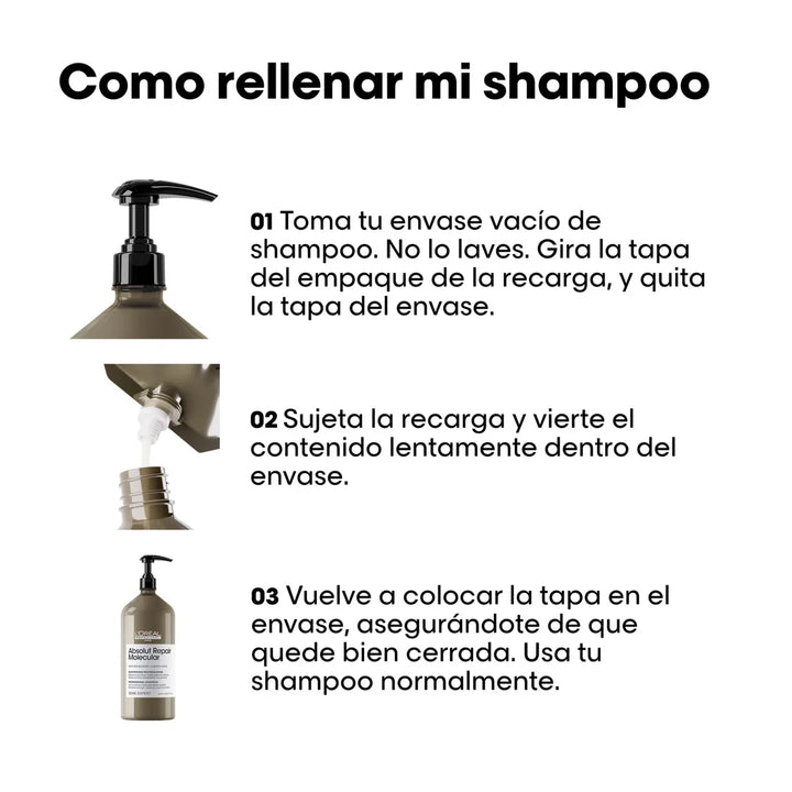 SERIE EXPERT, ABSOLUT REPAIR MOLECULAR, SHAMPOO SIN SULFATOS 1000ml REFILL